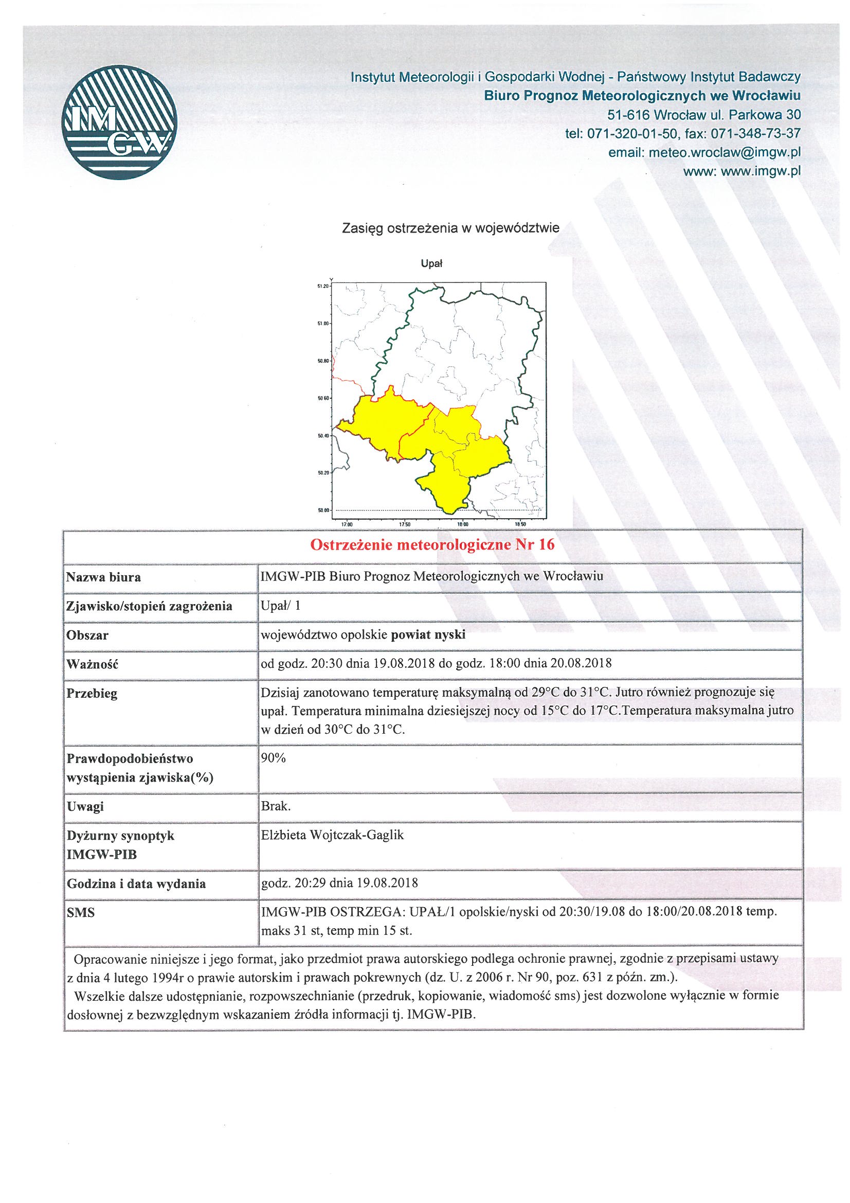 Ostrzeżenie meteorologiczne Nr 16