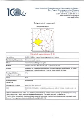 zdjęcie do
														 artykułu: Ostrzeżenie meteorologiczne Nr 26