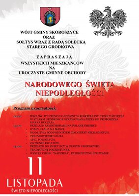 zdjęcie do
														 artykułu: ZAPROSZENIE NA GMINNE OBCHODY NARODOWEGO ŚWIĘTA NIEPODLEGŁOŚCI