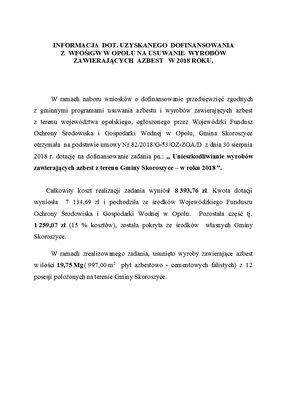 zdjęcie do
														 artykułu: Informacja o uzyskanym dofinansowaniu na usuwanie azbestu w 2018 r. 