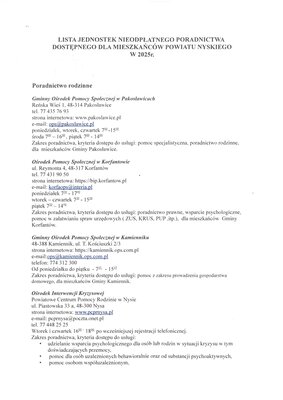 zdjęcie do
														 artykułu: Lista jednostek nieodpłatnego poradnictwa dostępnego dla mieszkańców Powiatu Nyskiego w 2025r.