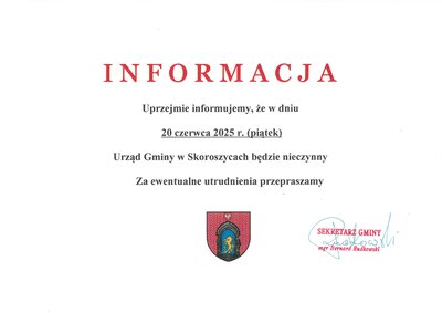 zdjęcie do
														 artykułu: 20 czerwca 2025 roku Urząd będzie nieczynny