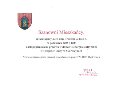 zdjęcie do artykułu: INFORMACJA O PLANOWANEJ PRZERWIE W DOSTAWIE ENERGII ELEKTRYCZNEJ