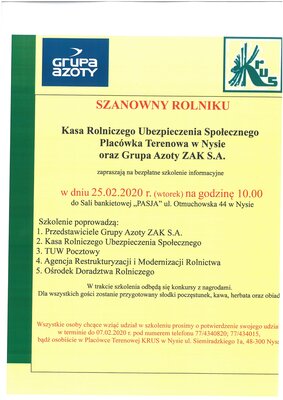 zdjęcie do
														 artykułu: Szkolenie dla Rolników 