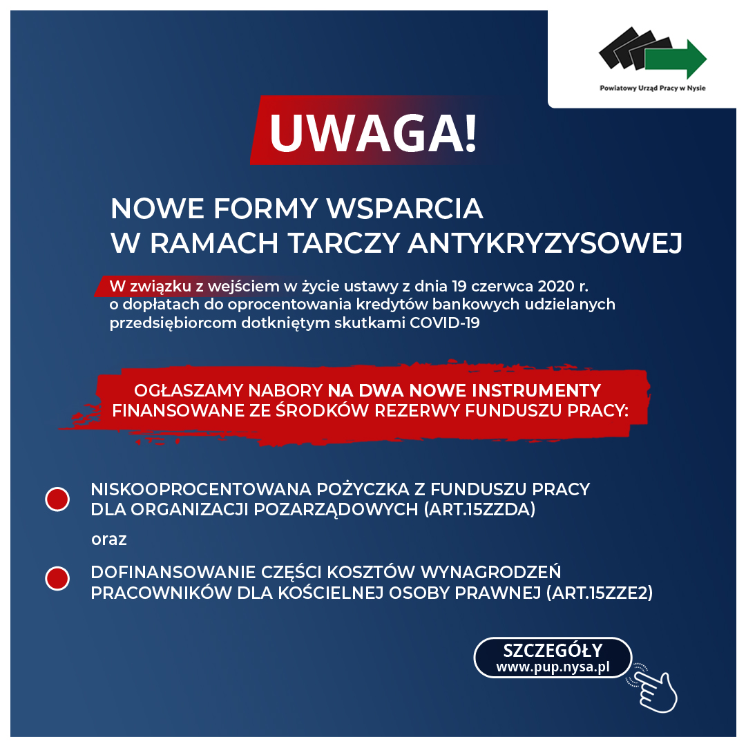 Nowe formy wsparcia w ramach tarczy antykryzysowej.