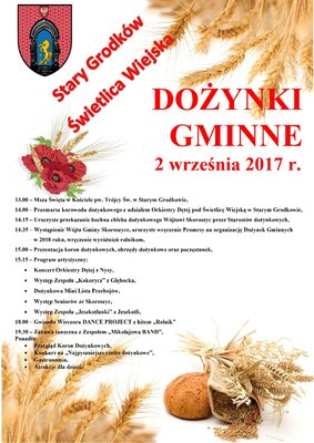 zdjęcie do
														 artykułu: Zapraszamy Wszystkich do wspólnej zabawy na Dożynkach Gminnych w Starym Grodkowie, które odbędą się 02.09.2017 r.