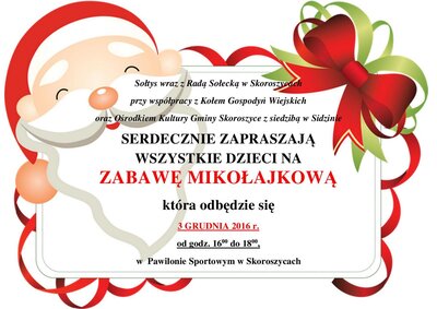 zdjęcie do
														 artykułu: ZAPRASZAMY WSZYSTKIE DZIECI NA ZABAWĘ MIKOŁAJKOWĄ 