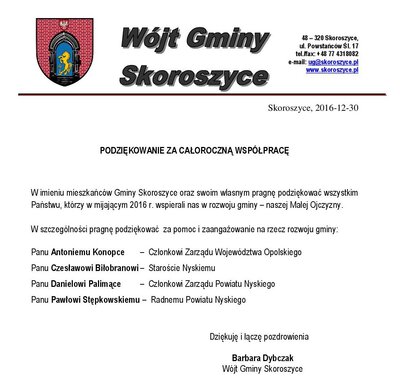 zdjęcie do
														 artykułu: PODZIĘKOWANIE ZA CAŁOROCZNĄ WSPÓŁPRACĘ