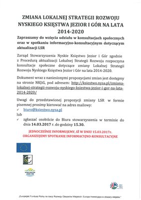 zdjęcie do
														 artykułu: ZMIANA LOKALNEJ STRATEGII ROZWOJU NYSKIEGO KSIĘSTWA JEZIOR I GÓR NA LATA 2014-2020