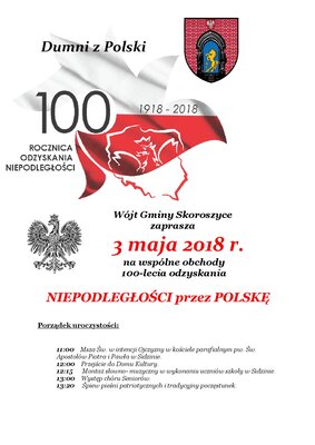 zdjęcie do
														 artykułu: Wójt Gminy Skoroszyce zaprasza na obchody 100-lecia odzyskania niepodległości przez Polskę