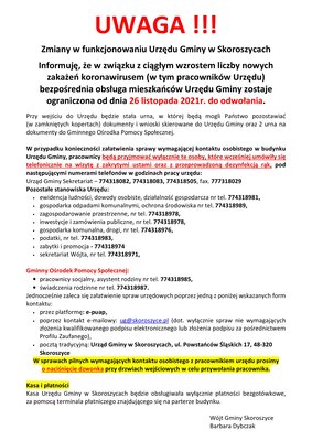zdjęcie do
														 artykułu: Zmiany w funkcjonowaniu Urzędu Gminy w Skoroszycach   