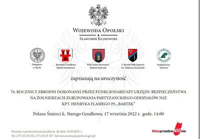 zdjęcie do
														 artykułu: 76. ROCZNICY ZBRODNI DOKONANEJ PRZEZ FUNKCJONARJUSZY URZEDU BEZPIECZENSTWA NA ZOŁNIERZACH ZGRUPOWANIA PARTYZANCKIEGO ODDZIAŁÓW NSZ KPT. HENRYKA FLAMEGO PS ,,BARTEK”