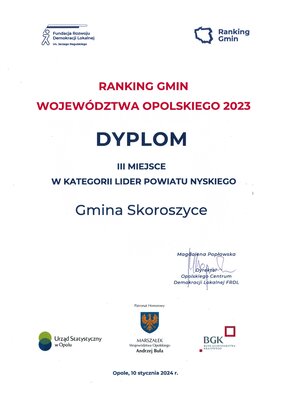 zdjęcie do
														 artykułu: Gmina Skoroszyce w czołówce Rankingu Gmin Województwa Opolskiego 