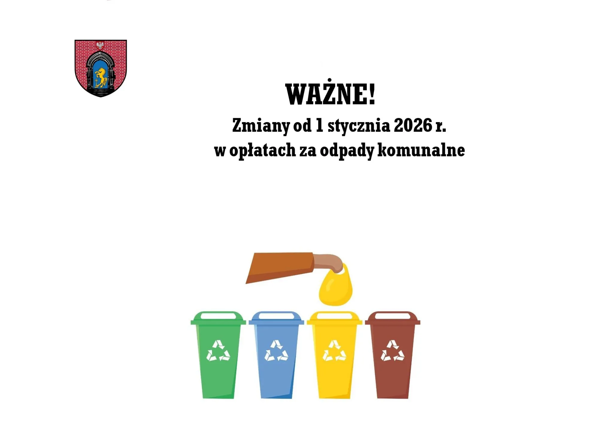 Zawiadomienie o zmianie wysokości opłaty za gospodarowanie odpadami komunalnymi obowiązującej od 1 stycznia 2026r.