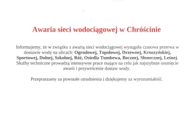zdjęcie do artykułu: Uwaga mieszkańcy Chróściny! Czasowa przerwa w dostawie wody