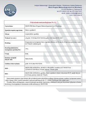 zdjęcie do
														 artykułu: Ostrzeżenie meteorologiczne Nr 11