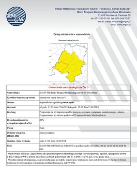zdjęcie do
														 artykułu: Ostrzeżenie meteorologiczne Nr 3