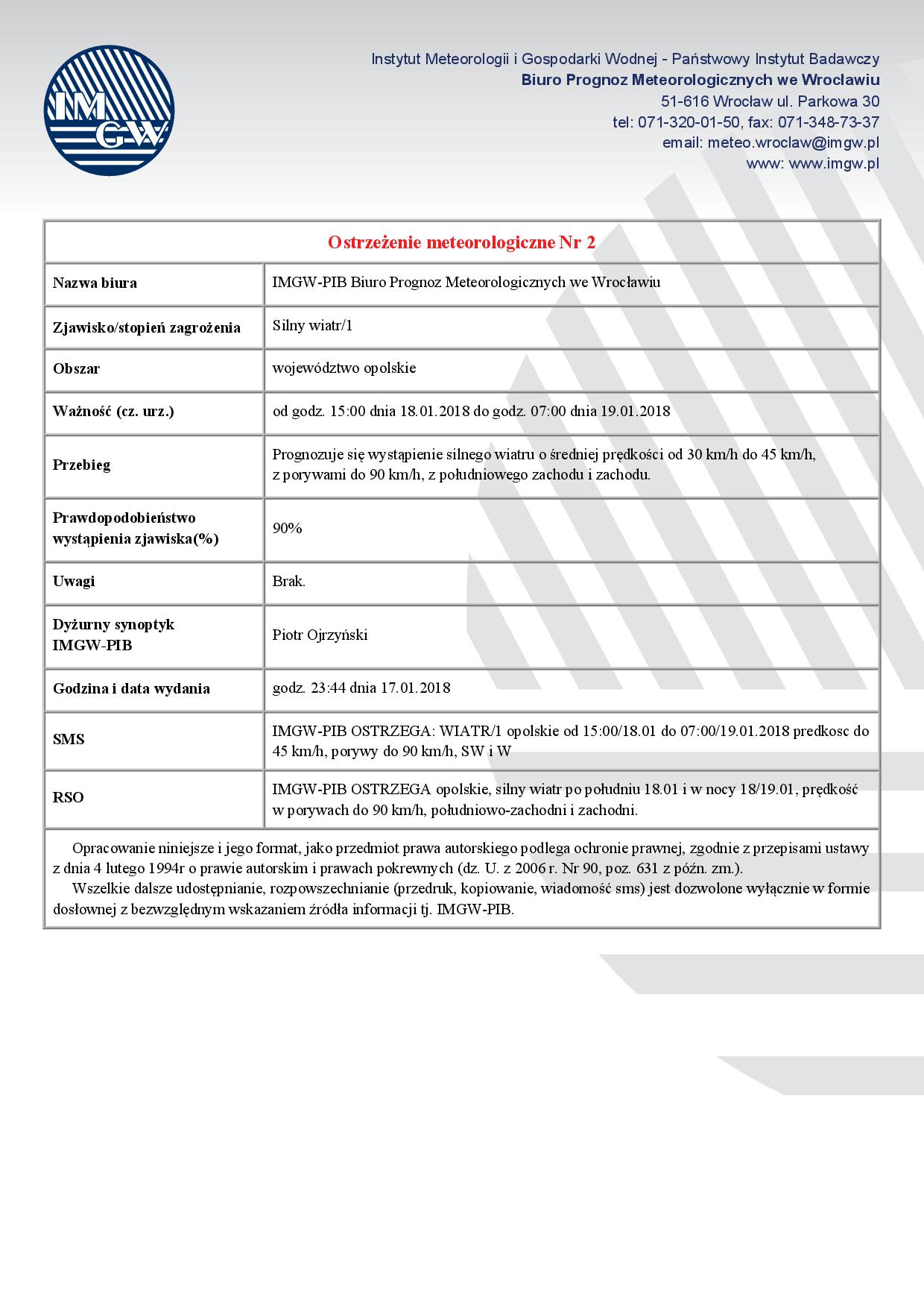 Ostrzeżenie meteorologiczne Nr 2