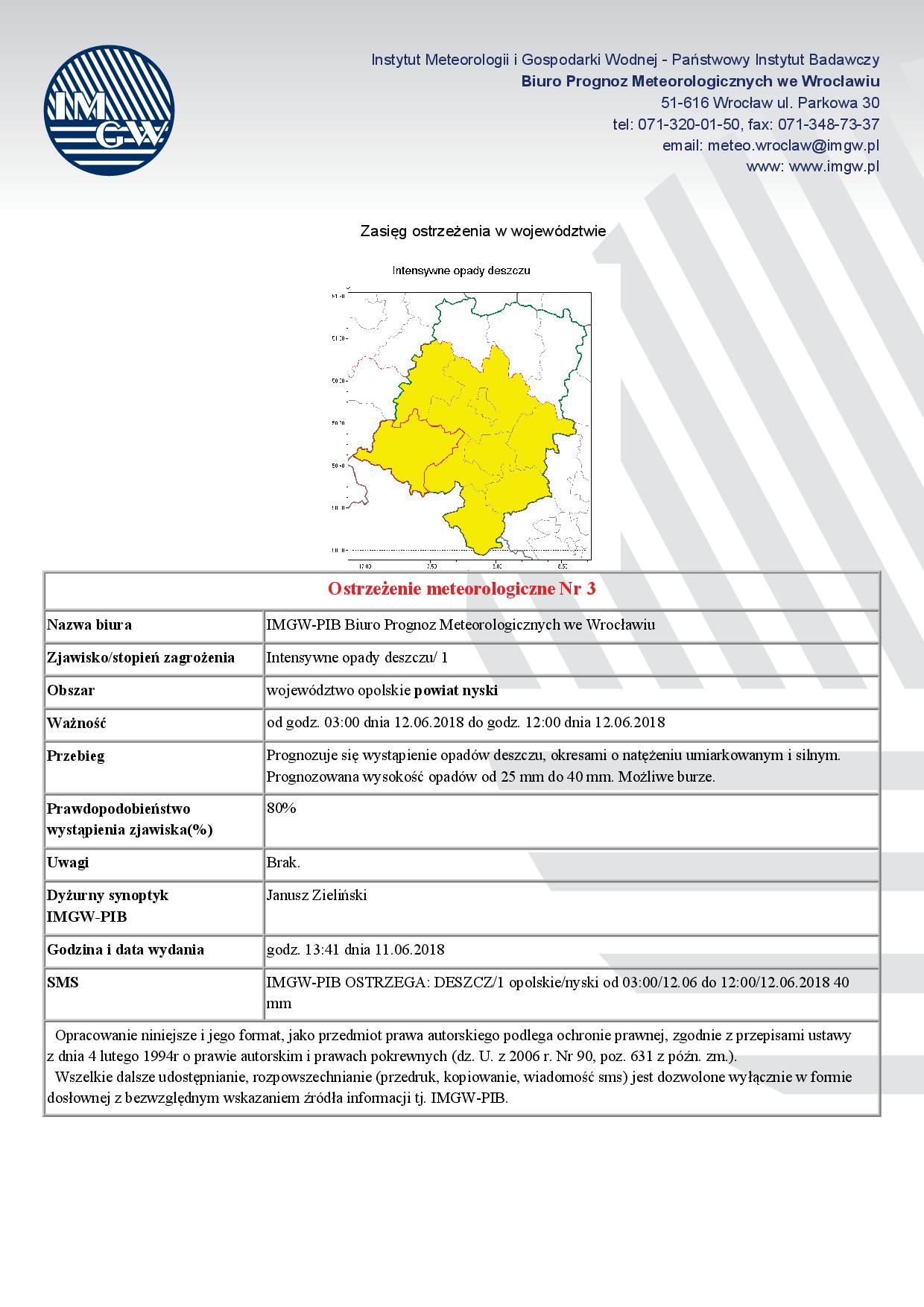 Ostrzeżenie meteorologiczne Nr 3