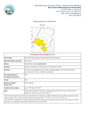 zdjęcie do
														 artykułu: Ostrzeżenie meteorologiczne Nr 6 - Silny wiatr