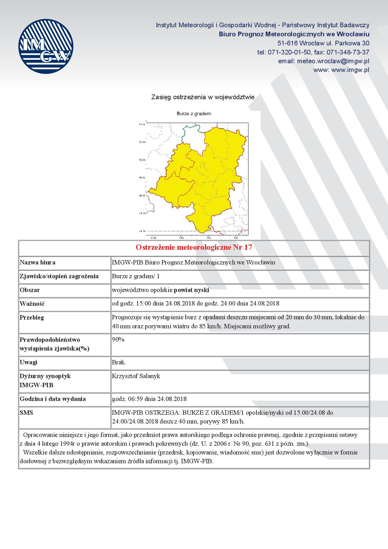 Ostrzeżenie meteorologiczne Nr 17